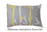 Single bed duvet set in bamboo silver with a floral design and yellow-white reverse, perfect for comfort and style.
