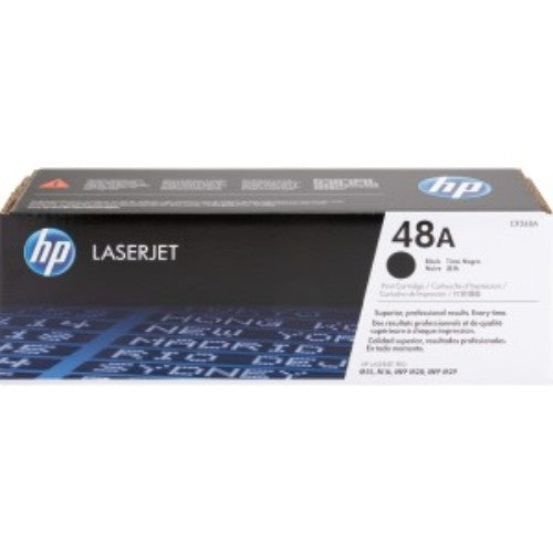 Black HP 48A Original Toner Cartridge for LaserJet printers, yielding 1,000 pages of crisp text and vibrant graphics.