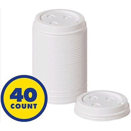 Durable plastic coffee cup lids for 354ml and 473ml cups, pack of 40, ideal for secure drink transport and spill prevention.