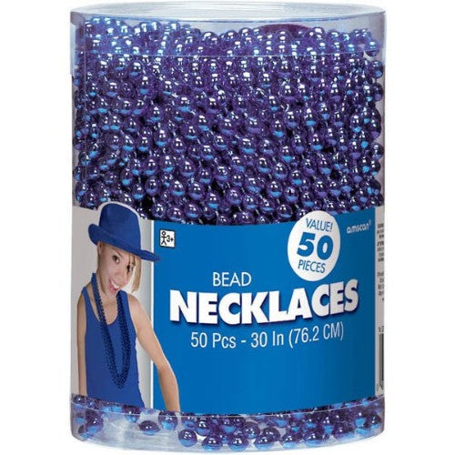 A value pack of 50 elegant 76cm blue beaded necklaces, perfect for any occasion and versatile for mixing and matching.