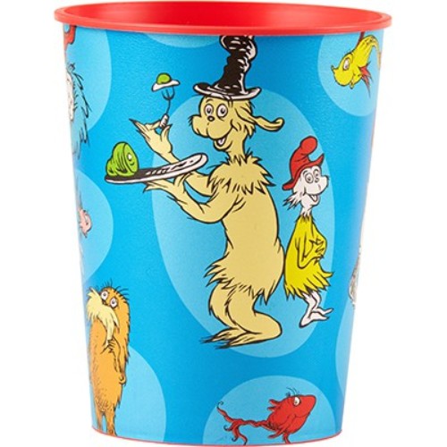 Vibrant Dr Seuss Plastic Souvenir Cup featuring beloved characters, perfect for parties and collectors, 473ml capacity.