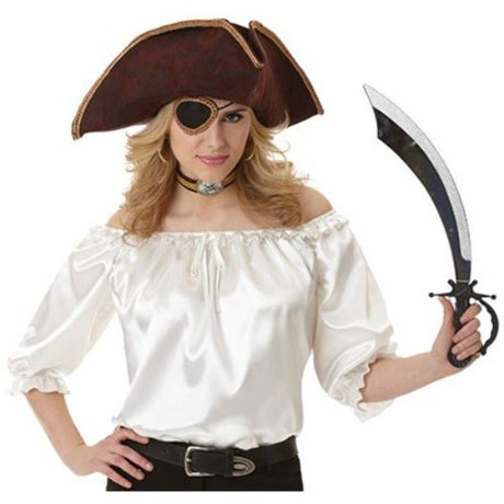 Elegant white ivory satin blouse for women, designed for pirate-themed costumes or stylish casual wear.