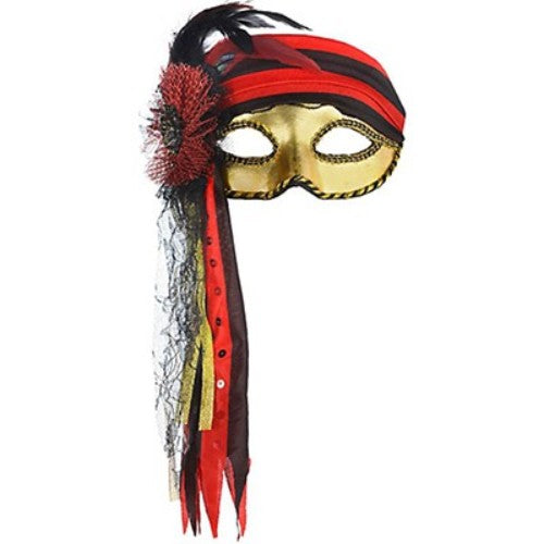 Intricate Pirate Feather Mask Deluxe with luxurious feathers, perfect for costume parties and themed events.