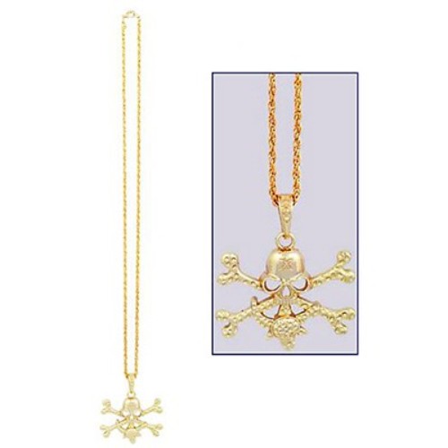 Pirate Skull & Crossbones Gold Necklace