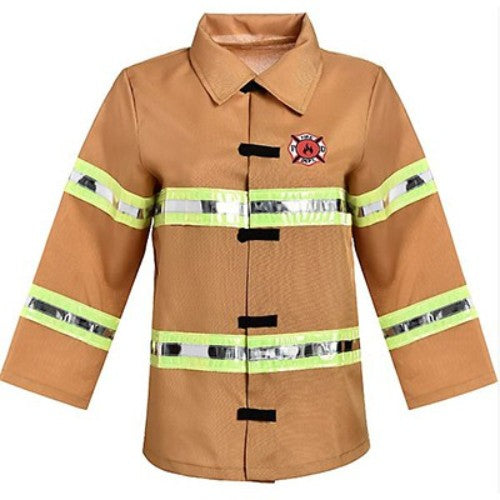 Brightly colored firefighter jacket for kids, designed for dress-up play, fostering imagination and fun role-play adventures.