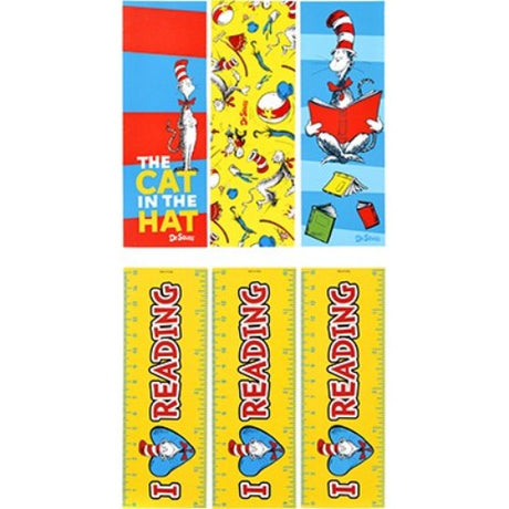 Colorful Dr. Seuss bookmarks featuring whimsical designs, perfect for kids and adults, great as gifts or party favors.