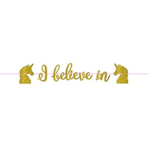 Glittered pink unicorn ribbon banner, 3.65m, perfect for magical celebrations and unicorn-themed parties.