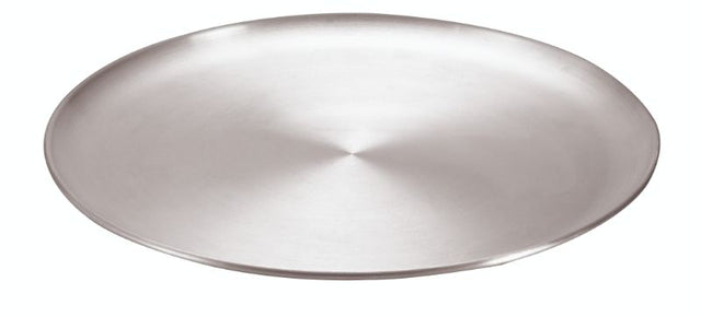 30cm aluminum pizza tray with crust-free edges for even cooking, ideal for home use and professional kitchens.