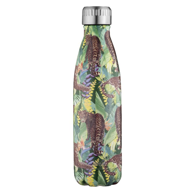 Avanti Fluid Vacuum Bottle 500ml in Tropic Leopard design, keeps drinks cold for 24h or hot for 12h, BPA-free, stylish and portable.