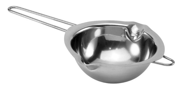 Avanti Stainless Steel Melting Pot with a sturdy handle and twin spouts for easy chocolate melting and pouring.