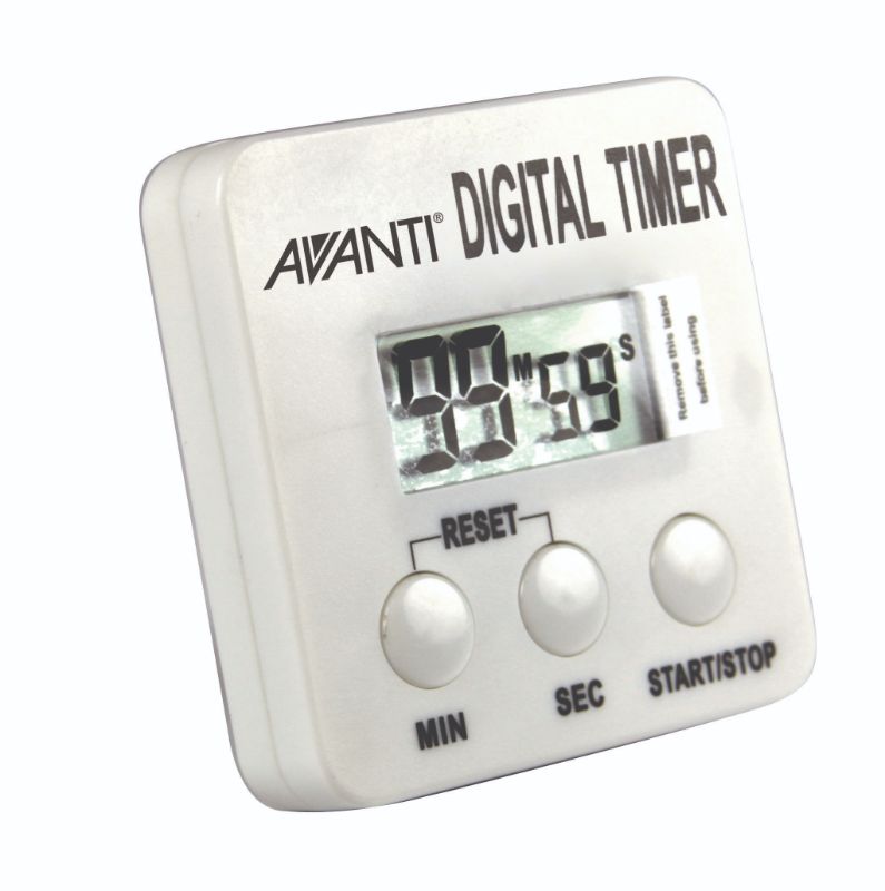 Avanti Digital Timer with a sleek design, counts up to 100 minutes, and features multiple mounting options for versatile use.