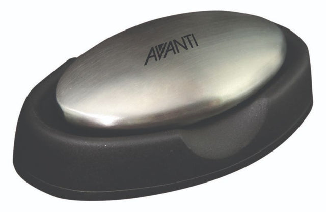 Avanti stainless steel soap with plastic tray, designed to eliminate stubborn odors from hands while enhancing kitchen decor.