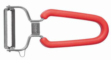 Avanti Smooth Skin Peeler in red with sharp Japanese blades and ergonomic handle for easy peeling of fruits and vegetables.