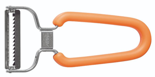 Avanti Julienne Peeler in vibrant orange, featuring sharp blades for effortless vegetable strips, ideal for salads and dishes.