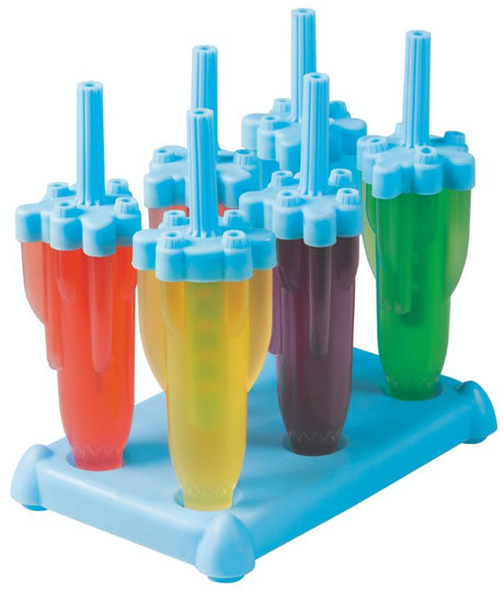 Avanti Rocket Ice Blocks 6pc Set in blue for homemade ice pops, featuring easy-release bases and fun rocket designs.