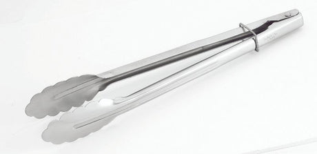 Professional 30cm heavy-duty tongs with pull-lock mechanism, ideal for grilling and serving, made of stainless steel.