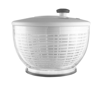 Avanti Salad Spinner in white, 3.5L capacity for washing and drying greens, features ergonomic crank and dual-use colander.