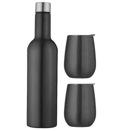 Avanti Wine Traveller Set in Gunmetal, a durable, insulated wine accessory for picnics with a sleek, stemless design.