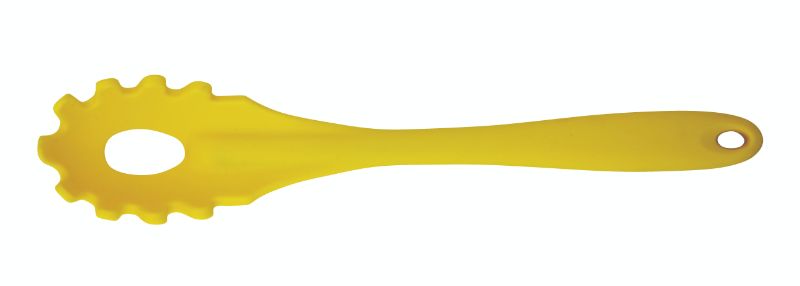 Yellow Avanti silicone spaghetti spoon, 28cm, designed for gentle cooking and serving of pasta without scratching non-stick cookware.