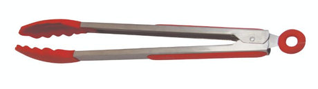 Avanti red silicone tongs with stainless steel handle, 30cm, ideal for cooking, grilling, and serving without scratching cookware.