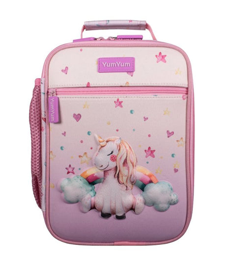 Colorful insulated lunch bag featuring a whimsical unicorn design, perfect for keeping kids' meals fresh and enjoyable.