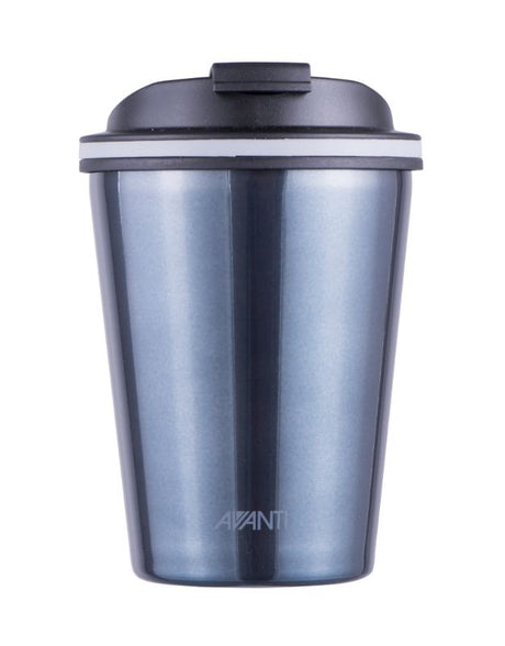 Avanti Go Cup 280ml in Steel Blue, double insulated, spills minimized, perfect for hot/cold drinks on the go.