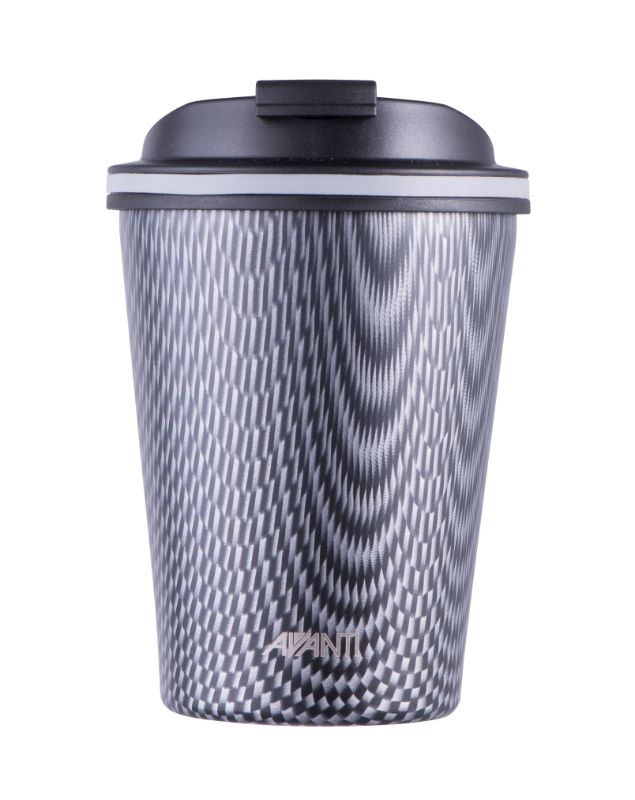 Stylish Avanti Go Cup travel mug in carbon, 280 ml, with double-wall insulation for long-lasting temperature retention.