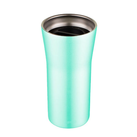 Avanti 360 GoCup Travel Mug in mint, 355ml, features borosilicate glass, spill-proof lid, and silicone sleeve for on-the-go sipping.