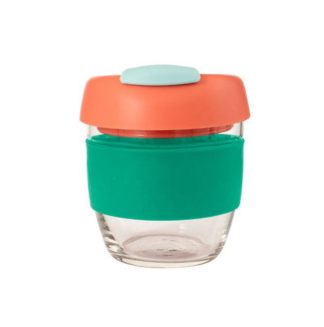 Avanti Glass GoCup Travel Mug in green, coral, and seafoam; eco-friendly, durable, and stylish for on-the-go beverages.