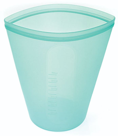 Avanti 700ml silicone food storage bag in blue, featuring airtight pinch & lock seal, microwave and dishwasher safe.