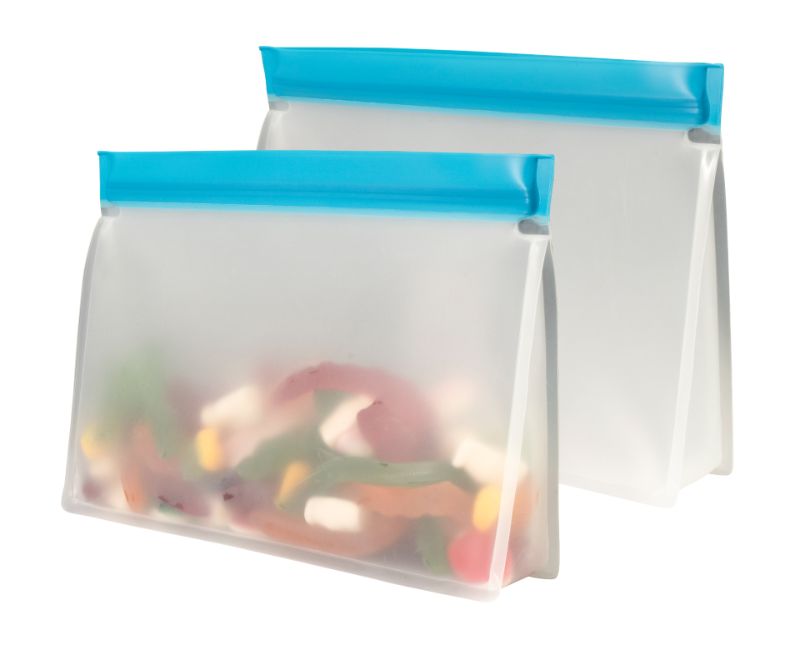 Avanti Reusable 1L Stand Up Bags - Set of 2, eco-friendly, leakproof, durable, perfect for snacks and travel organization.