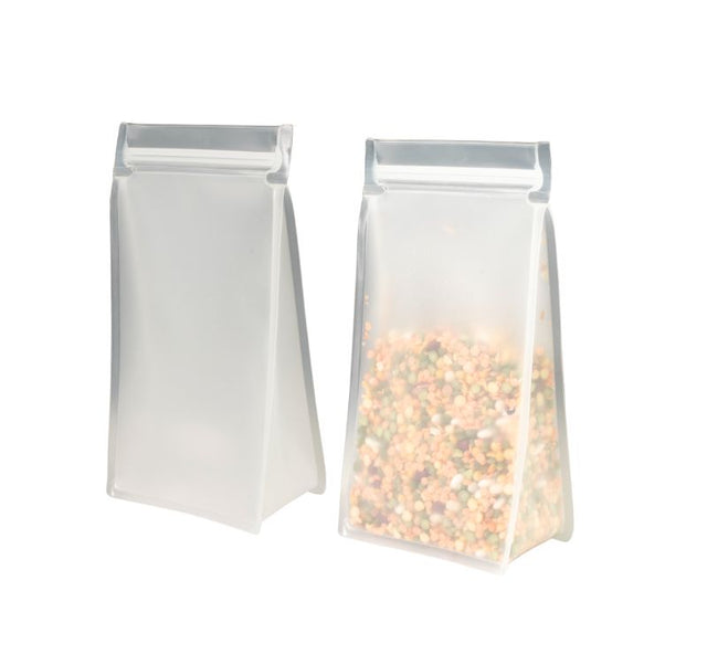 Eco-friendly 1L reusable stand-up bags with leakproof closure for food storage, travel, and home organization.