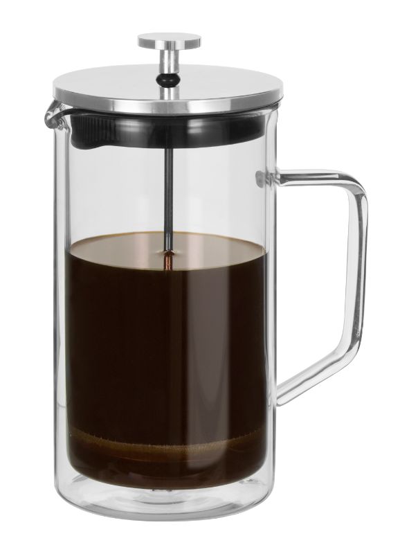 Elegant Avanti Capri coffee plunger in stainless steel, 1L capacity, with double-wall insulation for hot beverages.