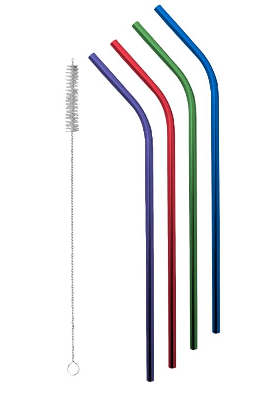 Set of 4 vibrant stainless steel straws in rainbow colors, perfect for eco-friendly sipping and summer gatherings.