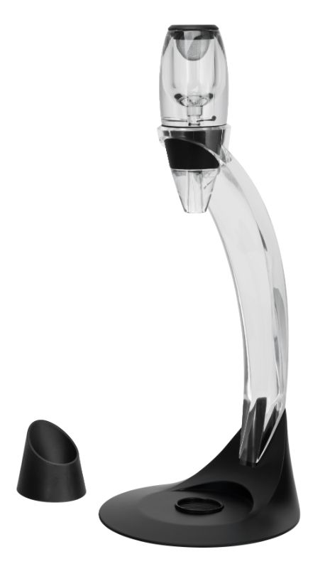 Avanti Deluxe Wine Aerator with Stand enhances wine flavor and aroma, features elegant design and convenient drip tray.