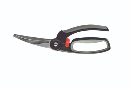 Professional Avanti Deluxe Poultry Shears with curved stainless steel blades and ergonomic handles for effortless cutting of poultry.