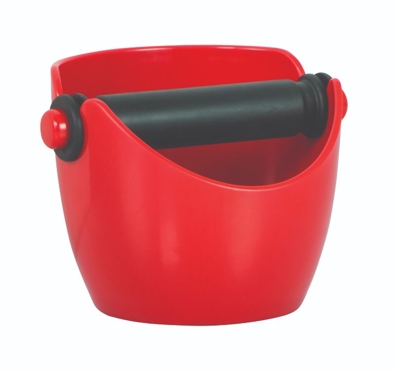 Vibrant red Avanti Coffee Knock Box with sturdy knock bar, anti-slip base, and compact, dishwasher-safe design for easy cleaning.