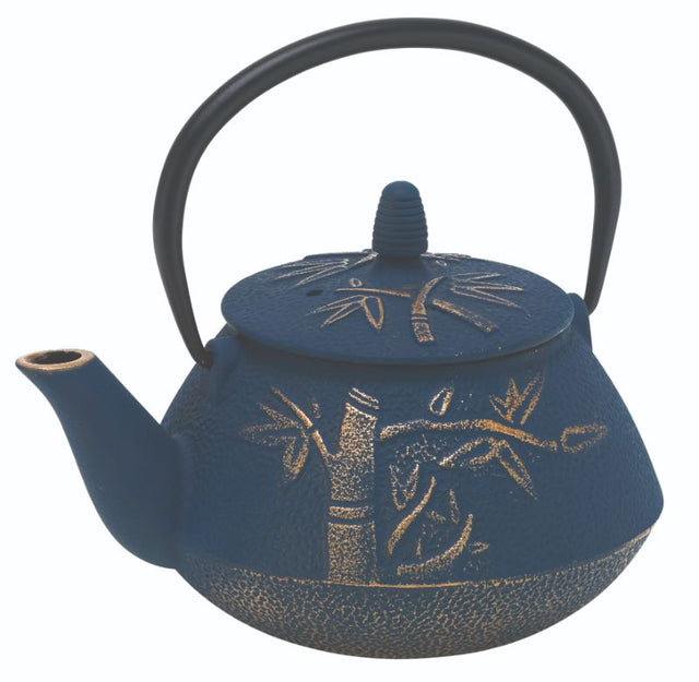 Navy and bronze Avanti Bamboo Teapot (800ml) with removable infuser, perfect for elegant tea brewing and gifting.