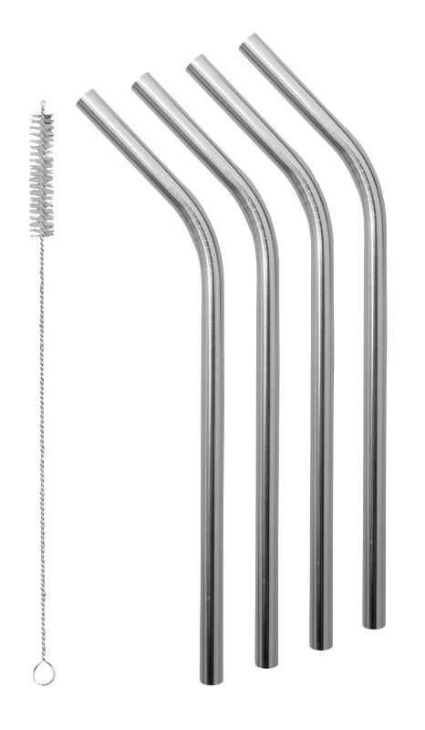 Set of 4 durable stainless steel smoothie straws, 26cm, eco-friendly, ergonomic design, includes cleaning brush.