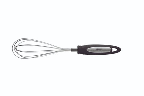 Avanti Ultra Grip Whisk featuring a non-slip handle and durable stainless steel design for effortless mixing and storage.