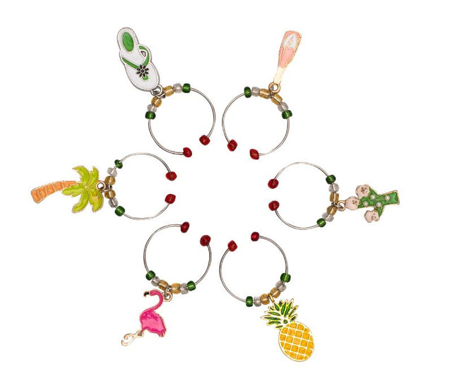 Vibrant Avanti Tropical Wine Charms set of 6, featuring unique designs for easy drink identification at gatherings.