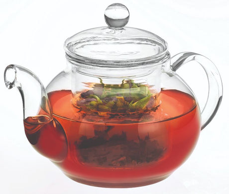 Elegant 350ml glass teapot with ergonomic handle, removable infuser, and heat-resistant borosilicate glass for perfect brewing.