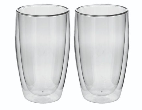 Two 400ml Avanti Caffe twin wall glass mugs, made of borosilicate glass, keeping drinks hot or cold without condensation.