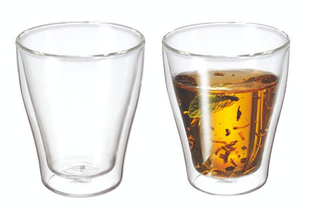 Avanti Twin Wall Glass Modena set of 2, elegant borosilicate glasses for hot and cold beverages with insulation.