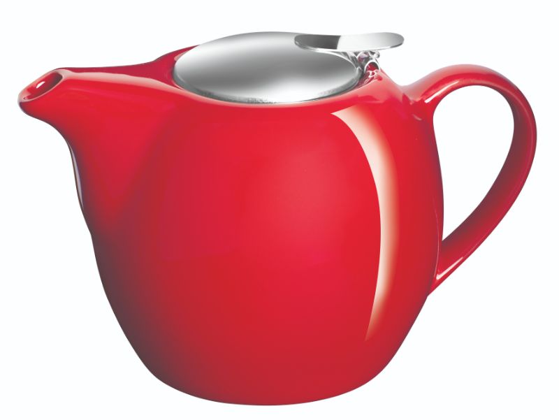 Avanti Camelia Teapot in Fire Engine Red, 750ml, features a stainless steel lid and infuser for stylish, aromatic brewing.