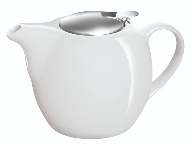 Elegant white Avanti Camelia teapot, 750ml, with stainless steel lid and infuser for efficient brewing and easy cleaning.