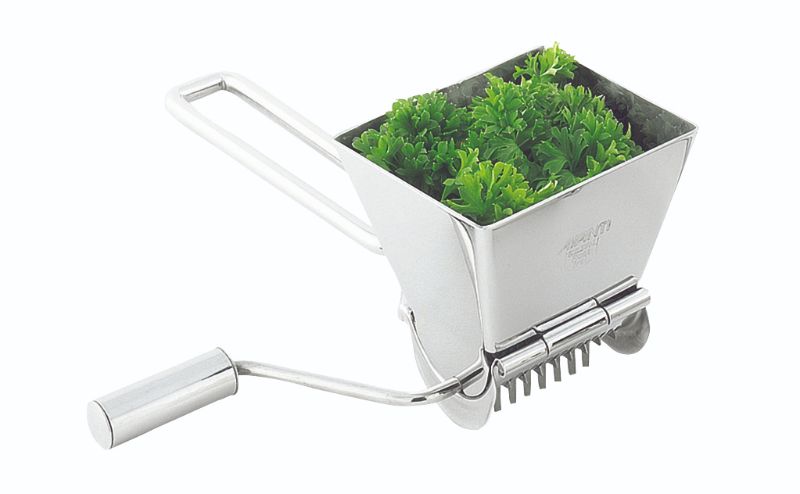 Lifestyle Rotary Herb Mill with stainless steel blades for quickly mincing fresh herbs like basil and cilantro.