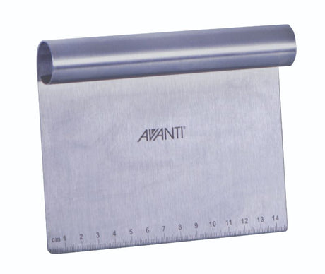 Avanti Stainless Steel Dough Scraper, 15cm long, features a ruler for precise dough measuring and portioning, ideal for baking.