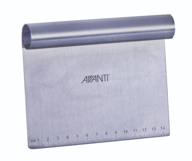 Avanti Stainless Steel Dough Scraper, 15cm long, features a ruler for precise dough measuring and portioning, ideal for baking.