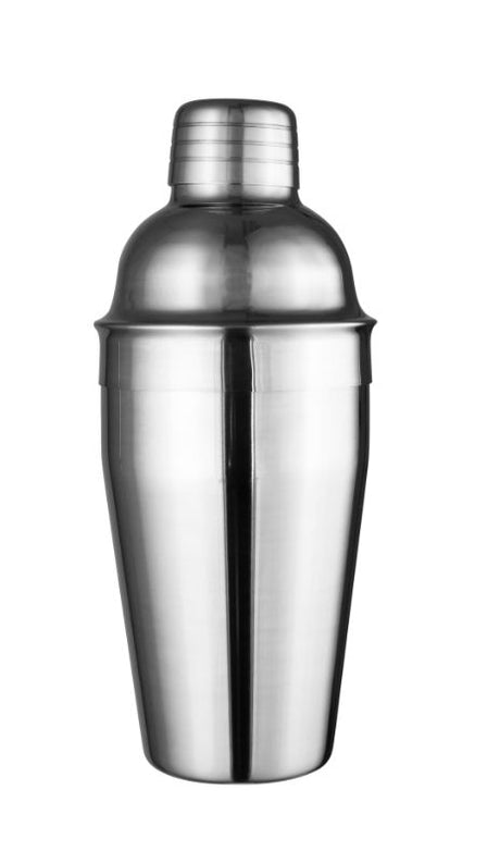 Stylish 550ml stainless steel cocktail shaker with a tight lid and straining spout, featuring elegant Art Deco design.
